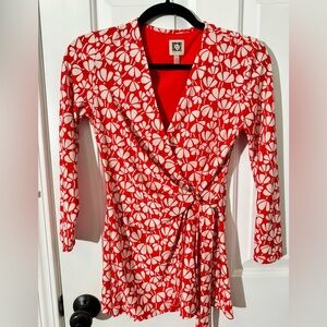 Anne Klein orange and white faux wrap blouse